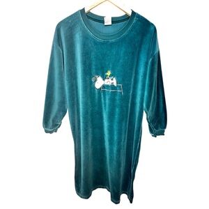 Rare VTG Peanuts Snoopy Nightgown Women’s M Green Velour Long Cozy Dress 80s 90s